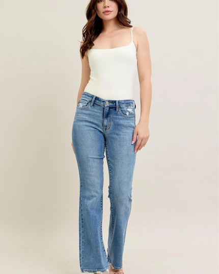 Judy Blue Full Size Mid Rise Wash Destroy Hem Bootcut Jeans Plus Size - Sleekdenim.com