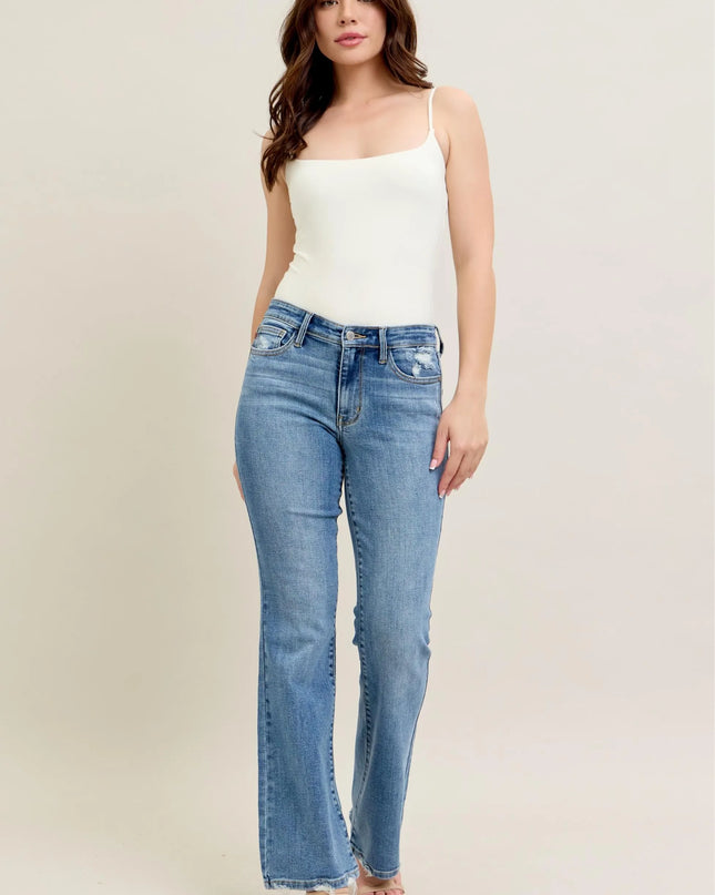 Judy Blue Full Size Mid Rise Wash Destroy Hem Bootcut Jeans Plus Size - Sleekdenim.com