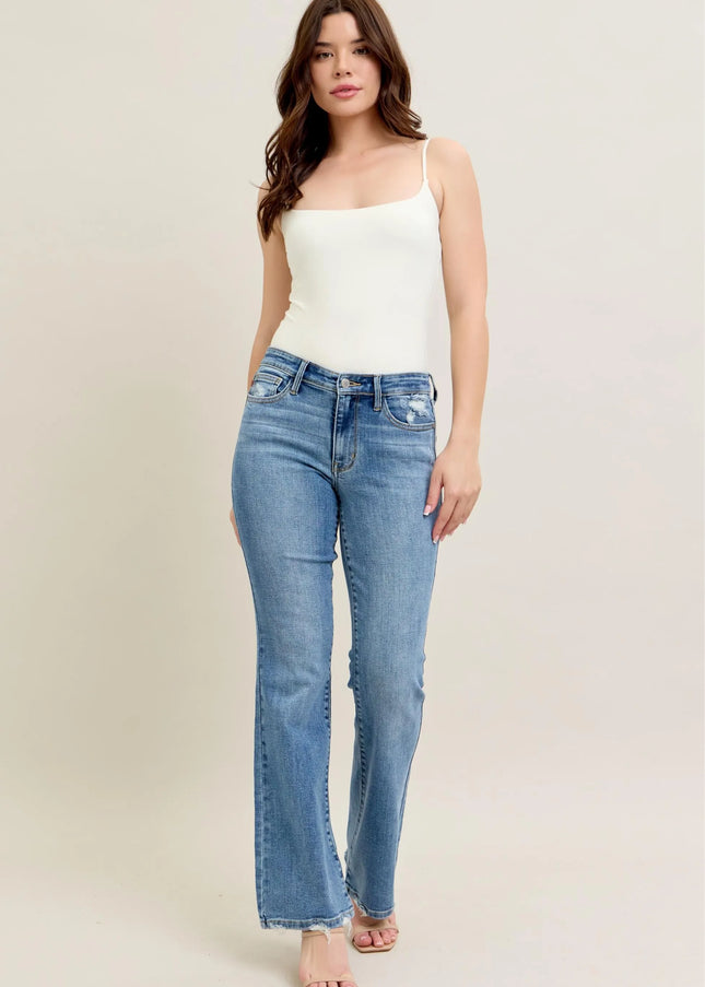 Judy Blue Full Size Mid Rise Wash Destroy Hem Bootcut Jeans Plus Size - Sleekdenim.com