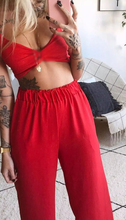 Boho Butterfly Print Top and Pants Set - Sleekdenim.com