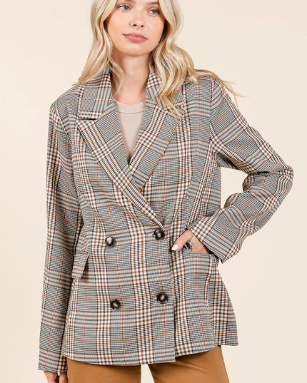 Mittoshop Plaid Double Breasted Relaxed Fit Blazer - Sleekdenim.com