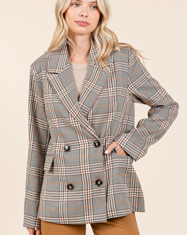 Mittoshop Plaid Double Breasted Relaxed Fit Blazer - Sleekdenim.com