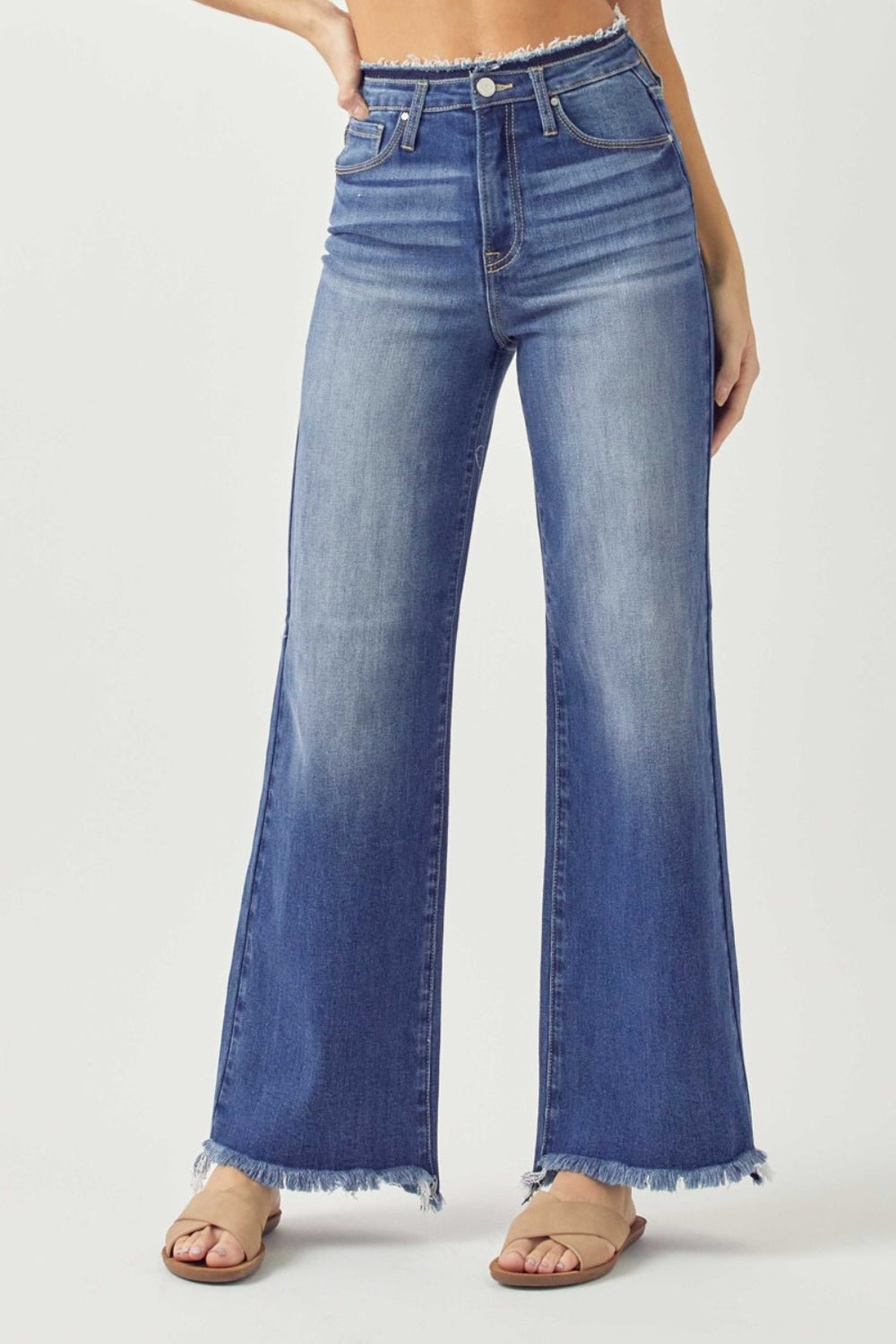 RISEN High Waist Raw Hem Wide Leg Jeans | Sleekdenim.com