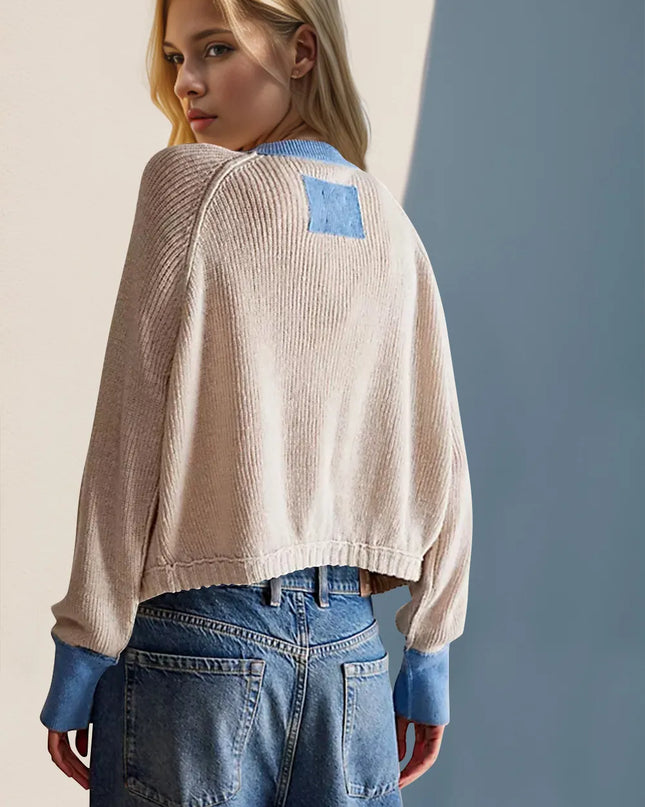 Double Take Contrast Button Up Long Sleeve Cardigan - Sleekdenim.com