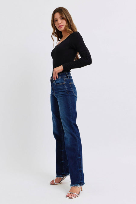 Judy Blue Full Size Raw Hem Straight Leg Jeans | Sleekdenim.com