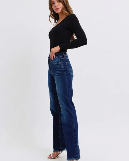 Judy Blue Full Size Raw Hem Straight Leg Jeans - Sleekdenim.com