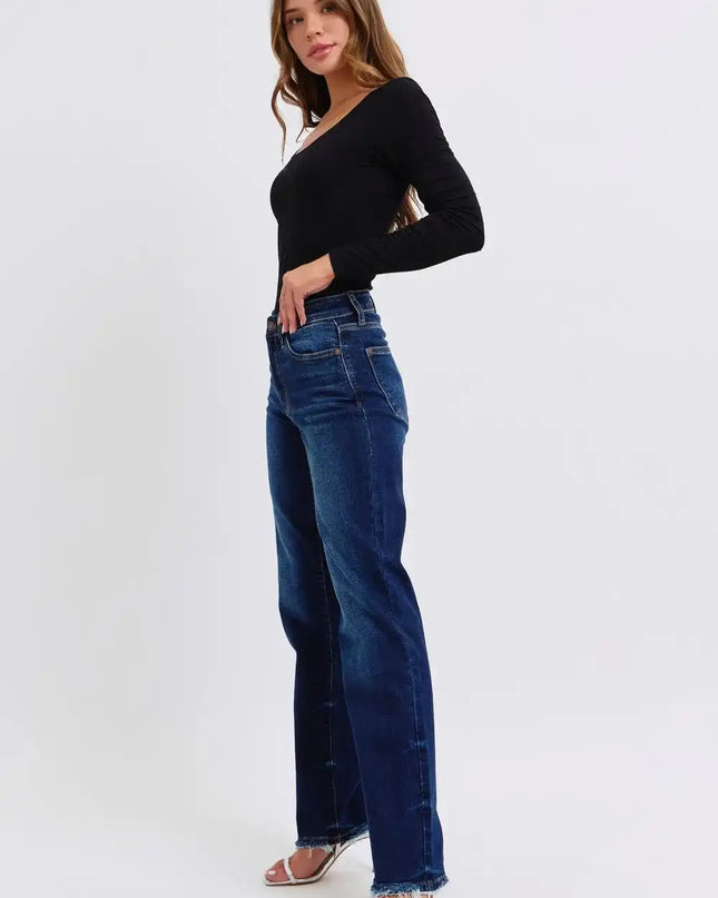 Judy Blue Full Size Raw Hem Straight Leg Jeans - Sleekdenim.com