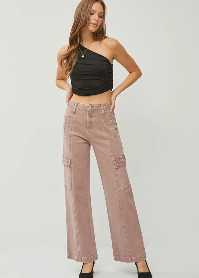 RISEN Full Size High Rise Wide Leg Cargo Jeans - Sleekdenim.com
