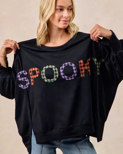 BiBi Spook Plaid Letter Print Oversized Sweatshirt - Sleekdenim.com