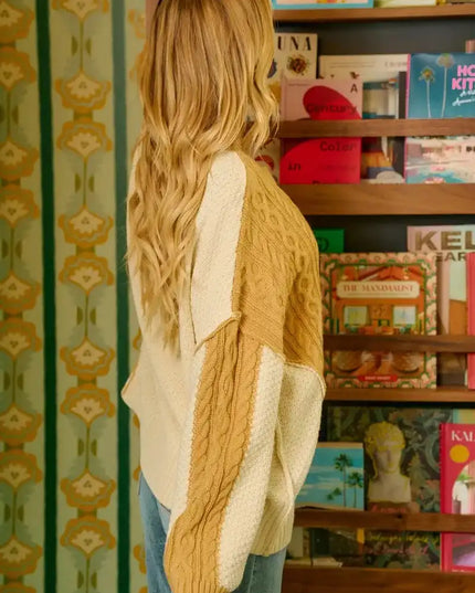 BiBi Cable Knit With Hacci Combo Sweater With Uneven Hem Detail - Sleekdenim.com