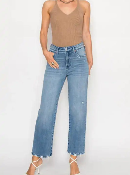 AT1088STMT - TUMMY CONTROL HIGH RISE STRAIGHT JEAN - Sleekdenim.com