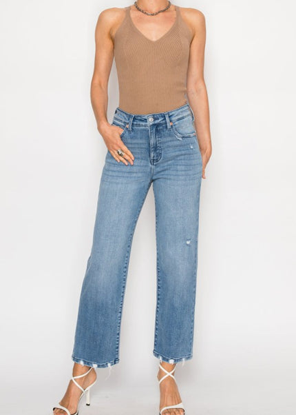 AT1088STMT - TUMMY CONTROL HIGH RISE STRAIGHT JEAN - Sleekdenim.com