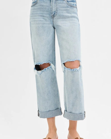 RISEN Full Size Mid Rise Fit Boyfriend Jeans with Cuff Plus Size - Sleekdenim.com