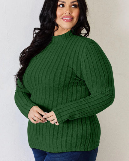 Basic Bae Full Size Ribbed Mock Neck Long Sleeve T-Shirt - Trendsi