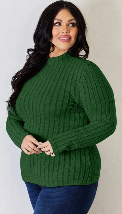 Basic Bae Full Size Ribbed Mock Neck Long Sleeve T-Shirt - Trendsi