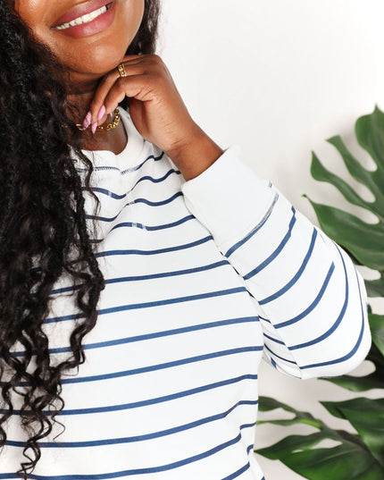 Double Take Striped Long Sleeve Round Neck Top - Sleekdenim.com