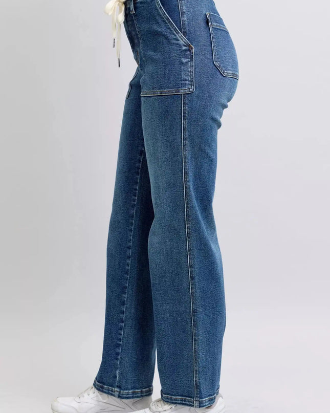 Judy Blue Drawstring Straight Jeans with Pockets - Sleekdenim.com