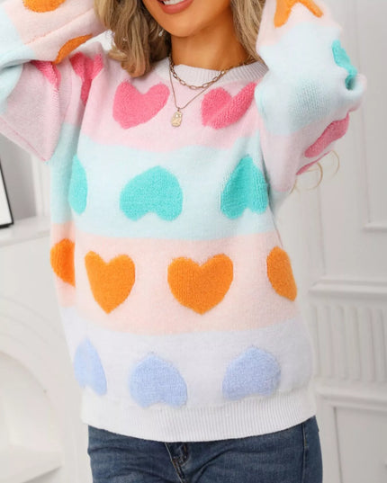 Valentine's Day Heart Pattern Fuzzy Knit Sweater - Sleekdenim.com