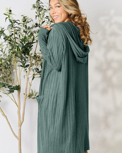 Basic Bae Full Size Hooded Sweater Cardigan - Sleekdenim.com