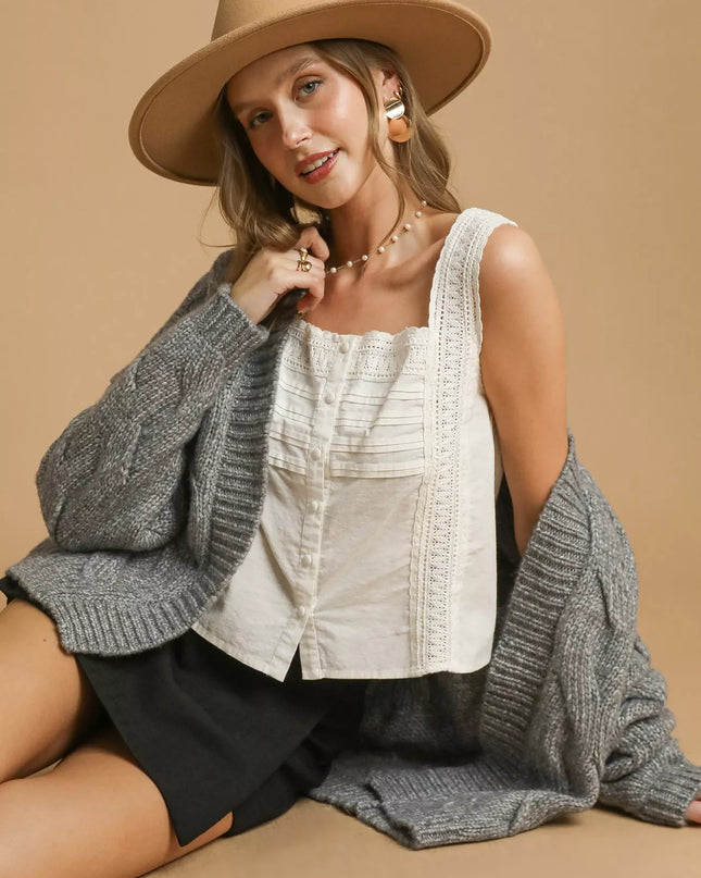 Umgee Chunky Cable Knit Open Front Cardigan - Sleekdenim.com