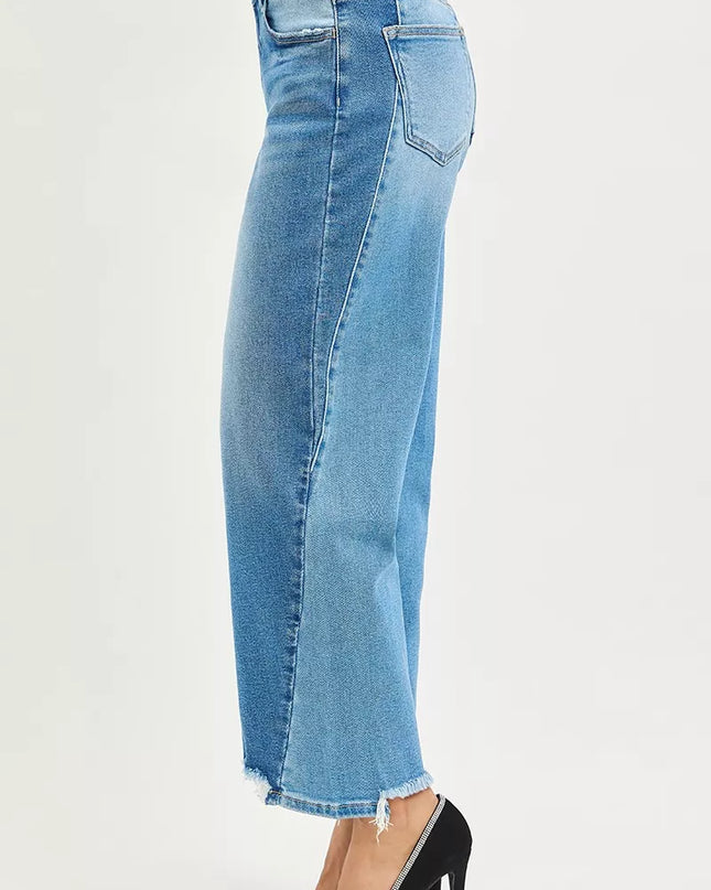 RISEN Full Size Slouchy Cropped Barrel Jeans with Contrast Wash Plus Size - Sleekdenim.com