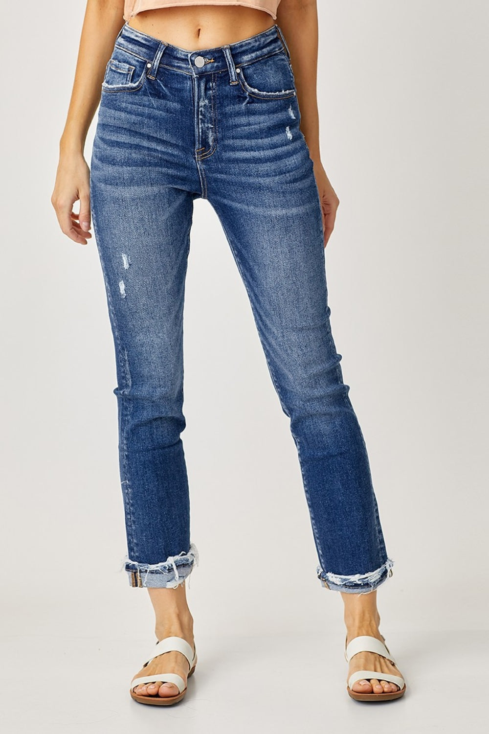 Risen Full Size High-Rise Frayed Cuffed Straight Jeans | Sleekdenim.com