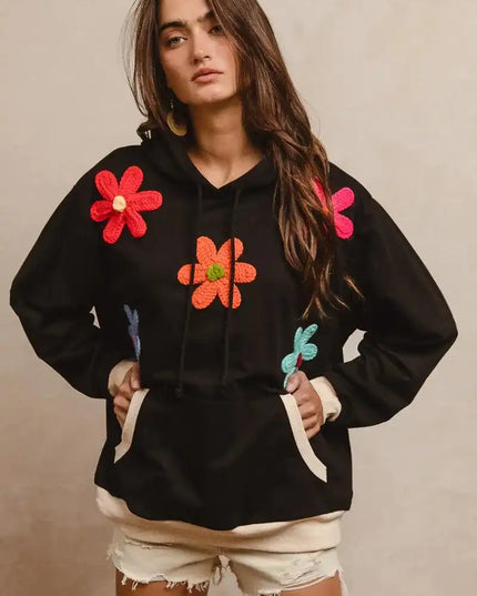 BiBi Patched Hoodie Top - Sleekdenim.com