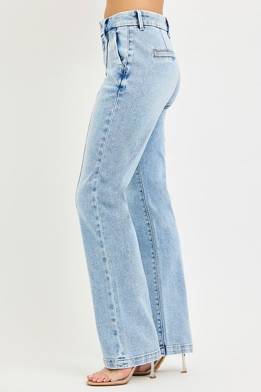 RISEN Tummy Control High Rise Straight Pin Tuck Jeans #PS21700