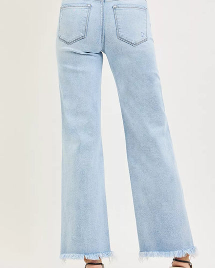 RISEN Tummy Control Mid Rise Ankle Straight Fray Hem Jeans - Sleekdenim.com