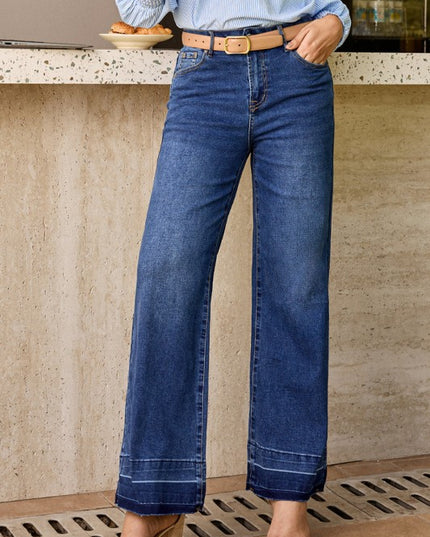 Denim Raw Hem Straight Leg Jeans - Sleekdenim.com