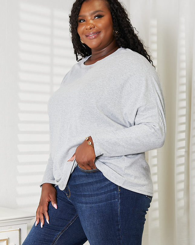 Double Take Seam Detail Round Neck Long Sleeve Top - Sleekdenim.com