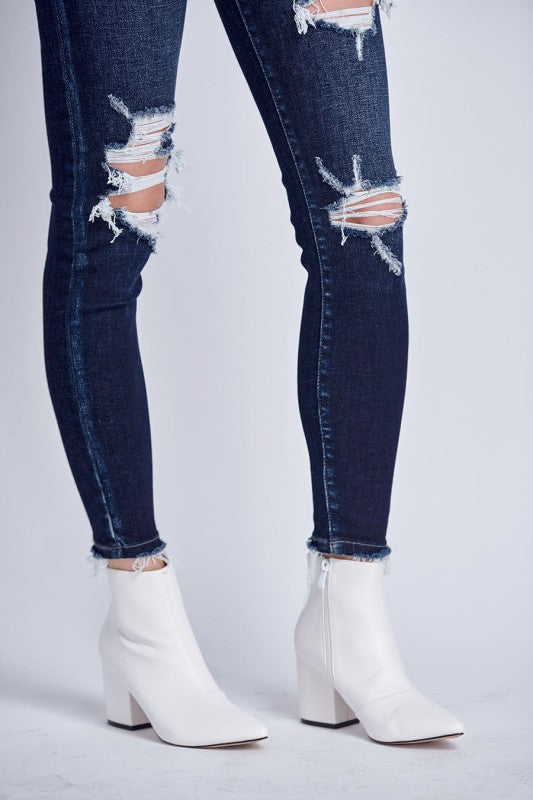 AT5003D HIGH RISE DISTRESSED ANKLE SKINNY JEANS - Sleekdenim.com