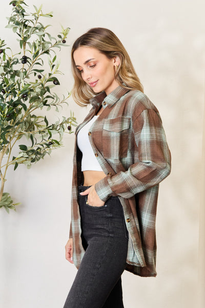 Mandy Plaid Dropped Shoulder Shirt - Sleekdenim.com