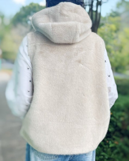 Real Feel Faux Mink Fur Hooded Vest - Sleekdenim.com