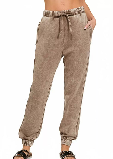 Zenana Acid Wash Fleece Sweatpants with Pockets - Sleekdenim.com