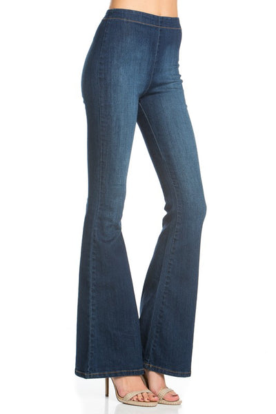 zipper back faded denim flare  jeans pants