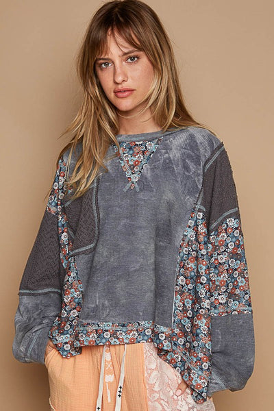 POL Floral Patchwork Round Neck Knit Top - Sleekdenim.com