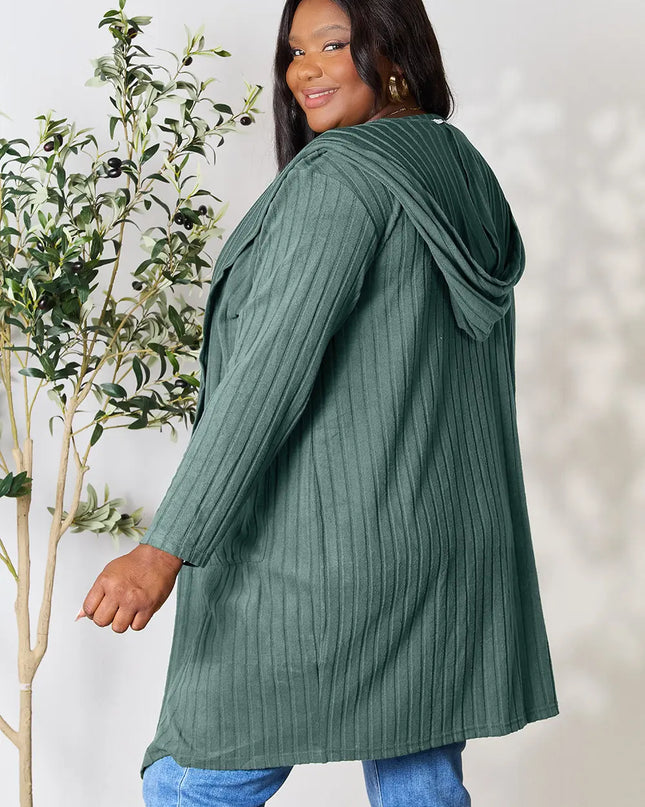 Basic Bae Full Size Hooded Sweater Cardigan - Sleekdenim.com