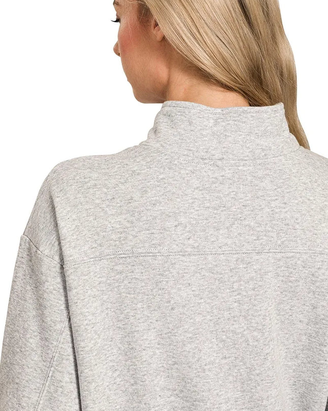 Zenana Fleece Half Zip Sweatshirt - Sleekdenim.com