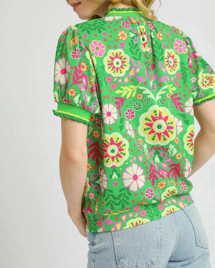 Umgee Retro Floral Puff Sleeve Top - Sleekdenim.com
