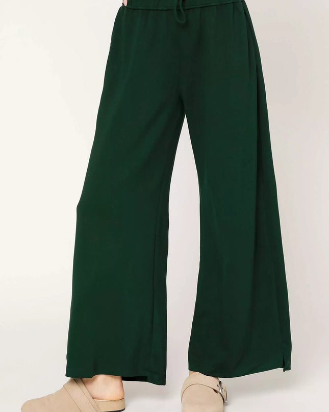 Umgee Elastic Drawstring Waistband Wide Leg Pants - Sleekdenim.com