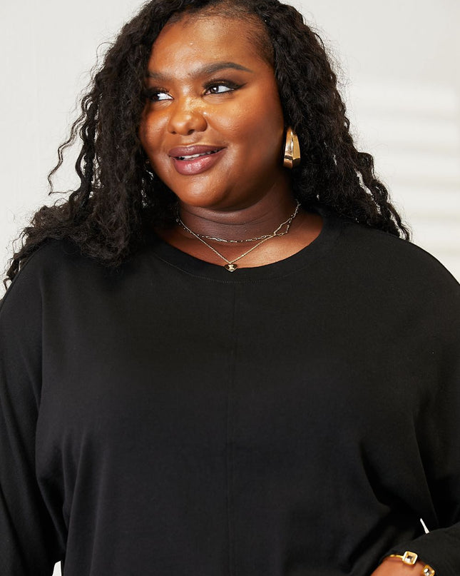 Double Take Seam Detail Round Neck Long Sleeve Top - Sleekdenim.com