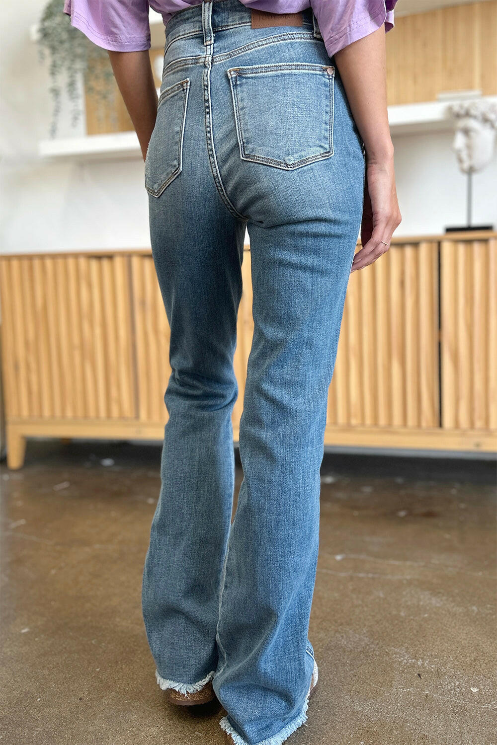 Judy Blue Full Size Distressed Raw Hem Bootcut Jeans | Sleekdenim.com