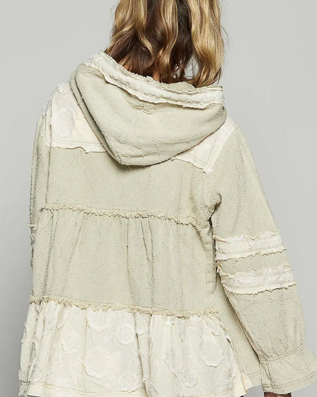 POL Raw Hem Color Block Hooded Jacket - Sleekdenim.com