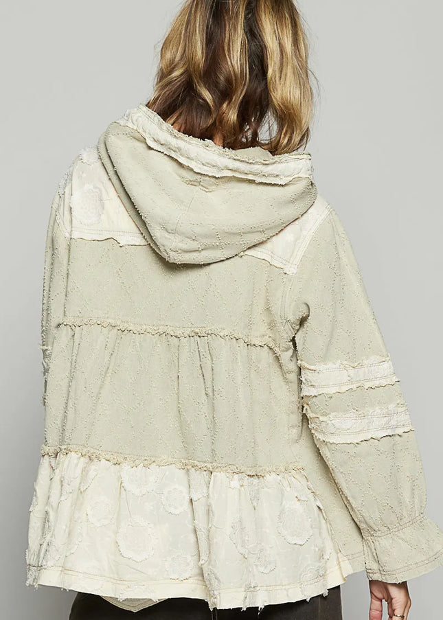 POL Raw Hem Color Block Hooded Jacket - Sleekdenim.com