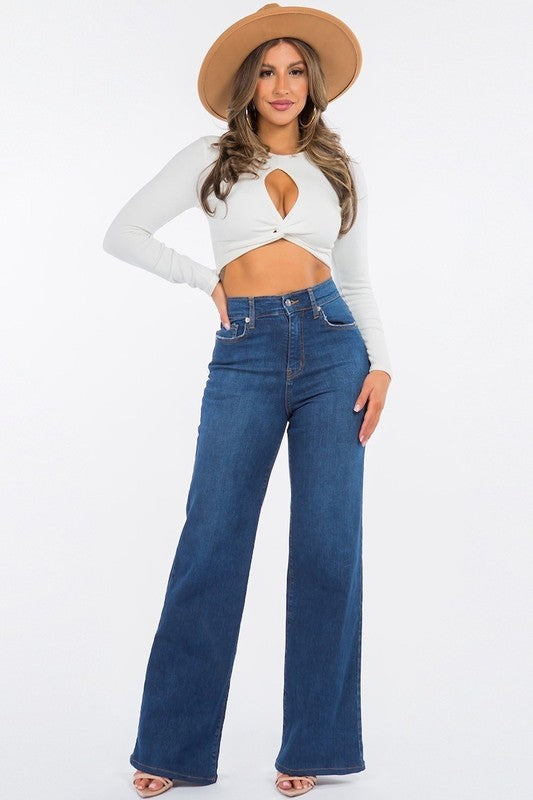 Olivia Wide Leg Jean in Dark Blue - Sleekdenim.com