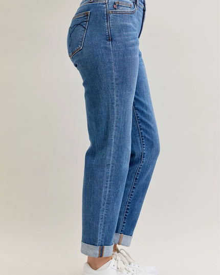 Judy Blue Full Size Mid Rise BF Classic Cuffed Jeans Plus Size - Sleekdenim.com