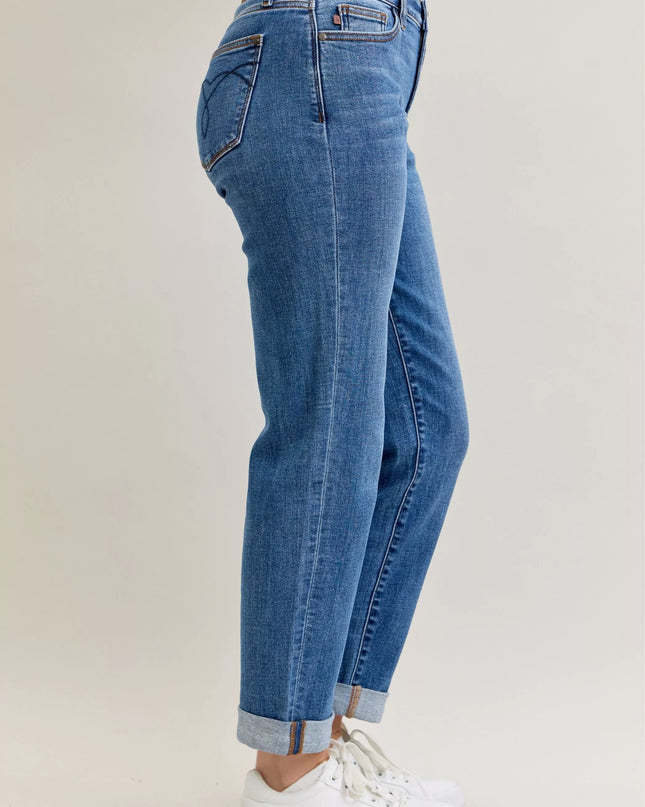 Judy Blue Full Size Mid Rise BF Classic Cuffed Jeans Plus Size - Sleekdenim.com