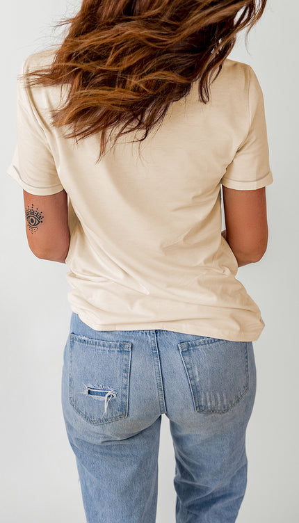 Letter Graphic Cuffed Tee Shirt - Sleekdenim.com