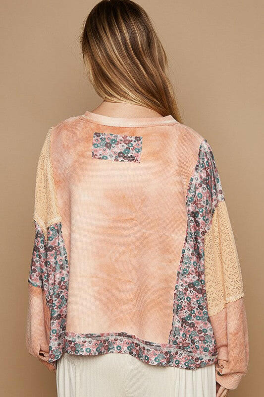 POL Floral Patchwork Round Neck Knit Top | Sleekdenim.com